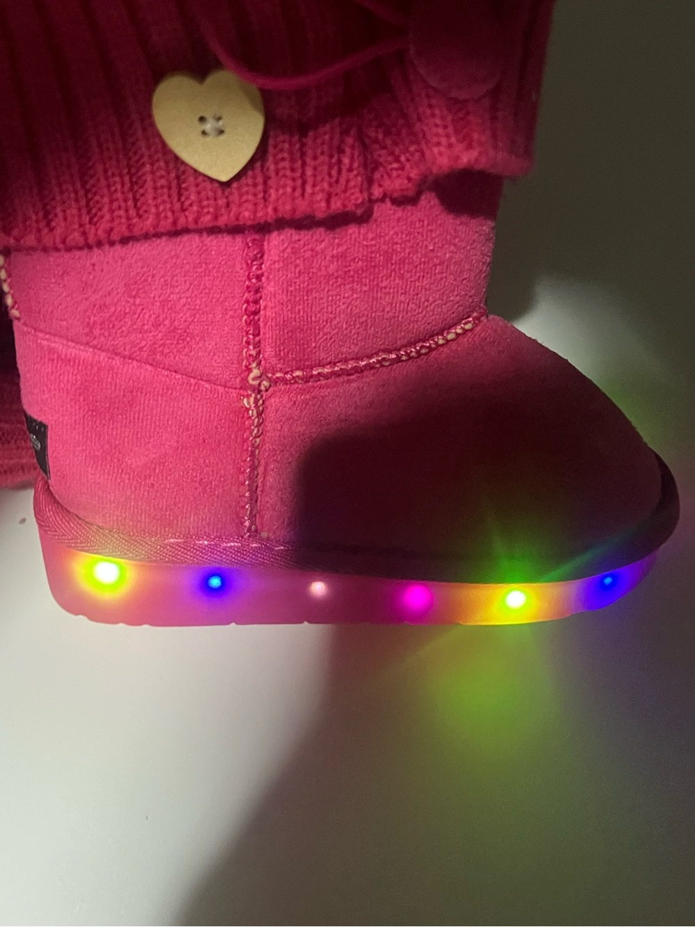 Bebe light up hot pink boots girls size 12 heart button fur lining faux suede - Picture 2 of 8